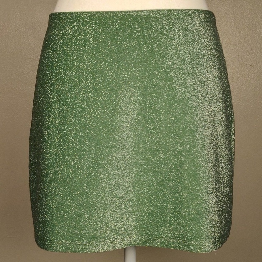 Victoria's Secret PINK Green Metallic Shimmer Mini Skirt Size M Bodycon Party